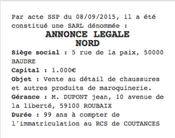 annonce legale nord